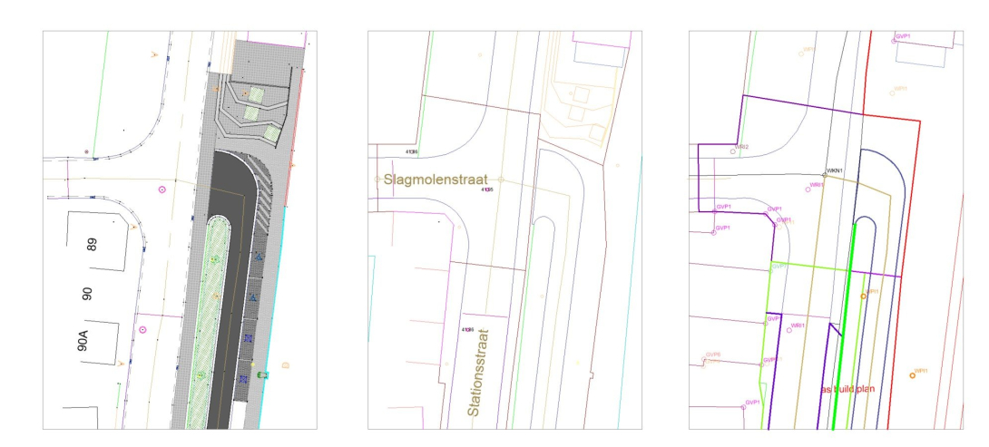 GRB, een opgewerkte terreinopmeting, een GRB detailweergave en de GRB basiskaart